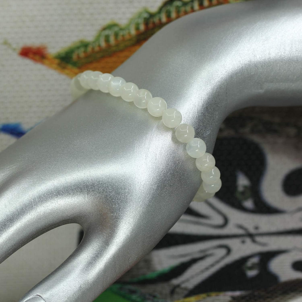 Natural White Moonstone Gemstone 6mm Round Beads Stretch Bracelet 7inch Unisex