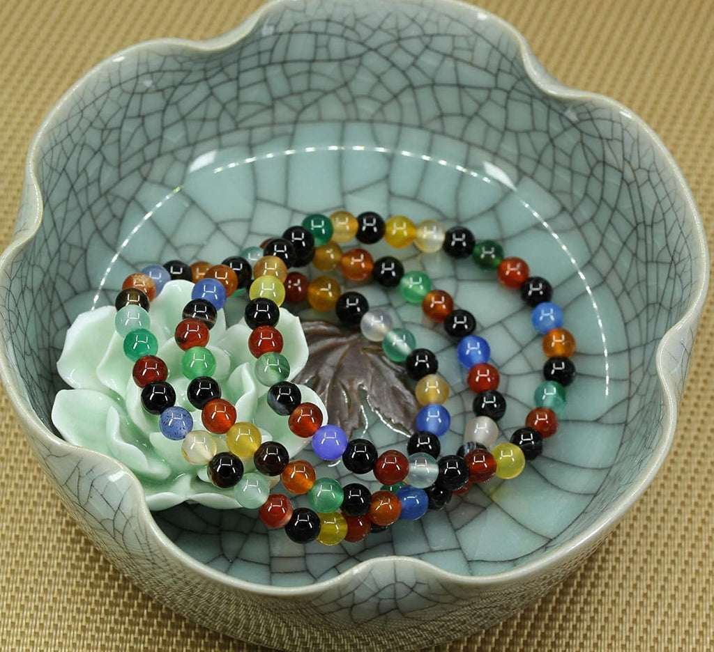 Natural Multicolor Agate Gemstone 6mm Round Beads Stretch Bracelet 7inch Unisex