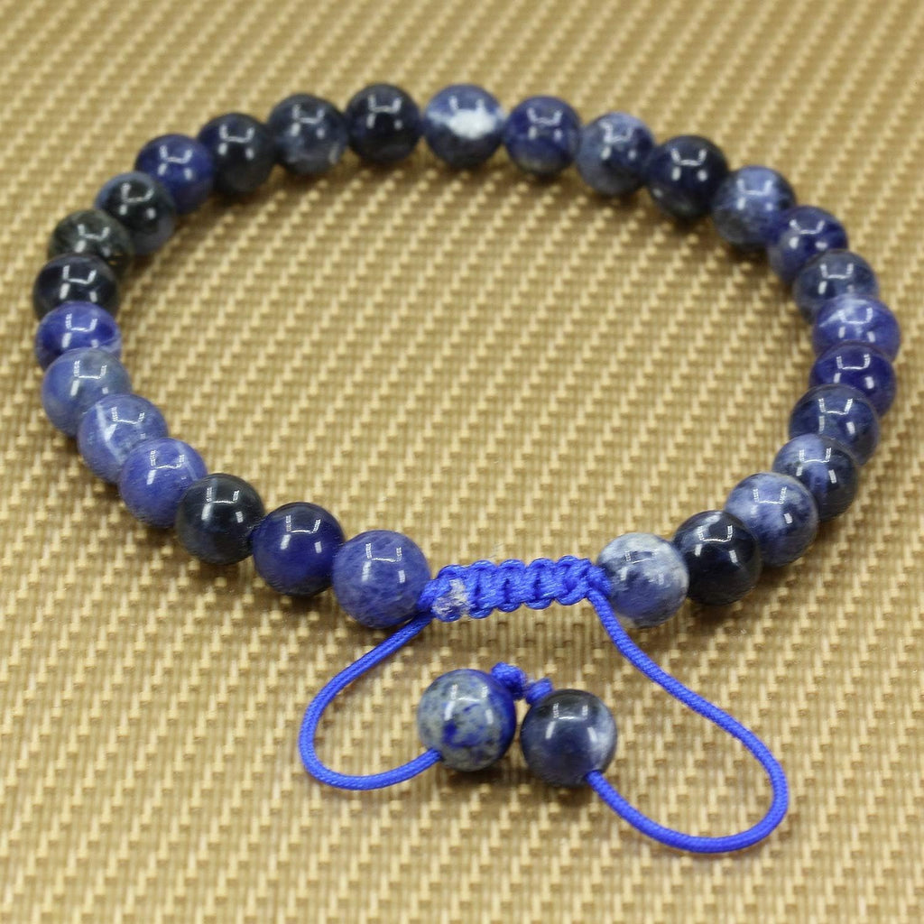 Angelstones Handmade Gemstone 6mm Blue Sodalite Round Beads Adjustable Braided Macrame Tassels Chakra Reiki Bracelets 7-9 inch Unisex