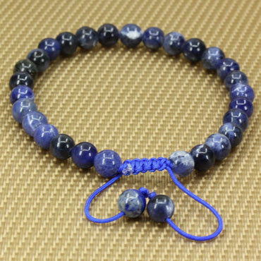 Angelstones Handmade Gemstone 6mm Blue Sodalite Round Beads Adjustable Braided Macrame Tassels Chakra Reiki Bracelets 7-9 inch Unisex