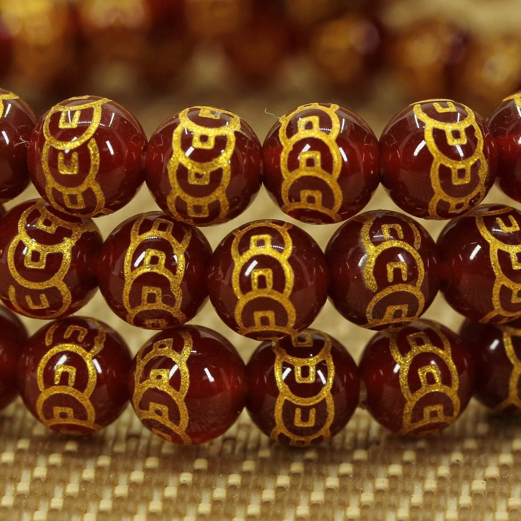 Natural Copper Coins Red Agate Gemstone 6mm Round Beads Stretch Bracelet 7inch Unisex