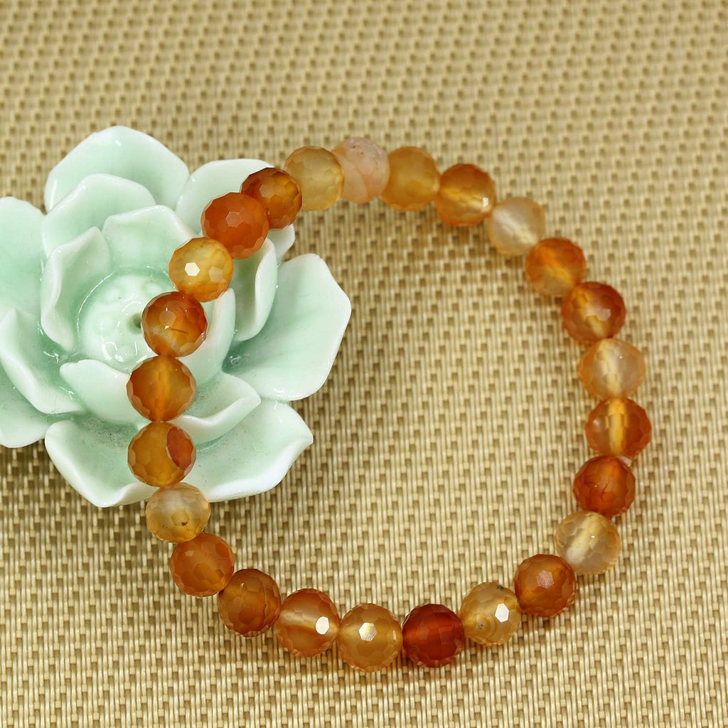 Natural Faceted Red Dream Agate Gemstone 8mm Round Beads Stretch Bracelet 7inch Unisex