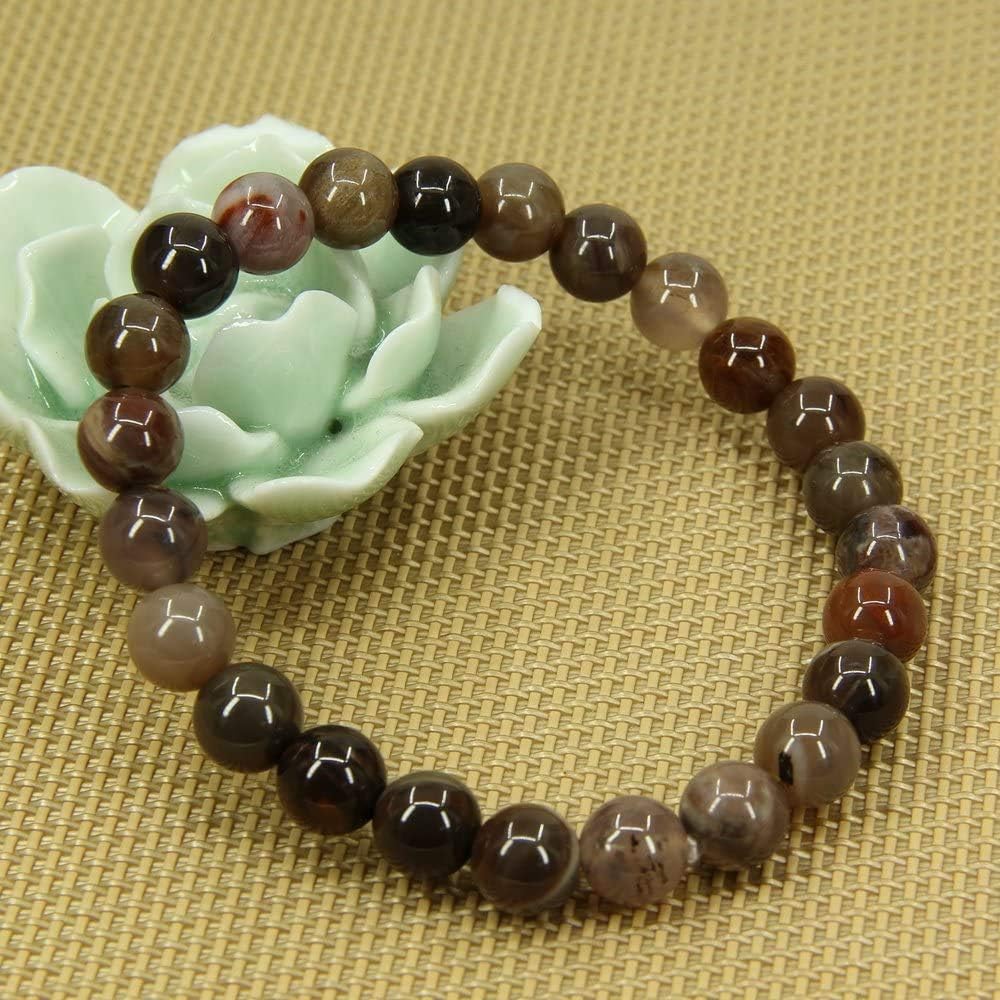 Angelstones Natural Petrified Wood Fossil Gemstone 8mm Round Beads Stretch Bracelet 7inch Unisex