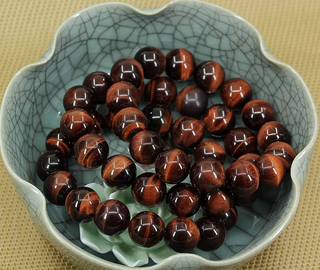 Angelstones Natural AA Grade Red Tiger Eye Genuine Semi-Precious Gemstones Healing Power Elastic Stretch 14mm Beads Beaded Bracelet 7inch