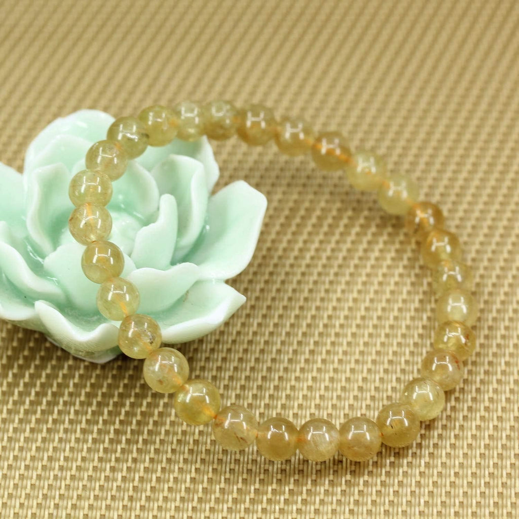 Natural Yellow Green Apatite Gemstone 6mm Round Beads Stretch Bracelet 7inch Unisex