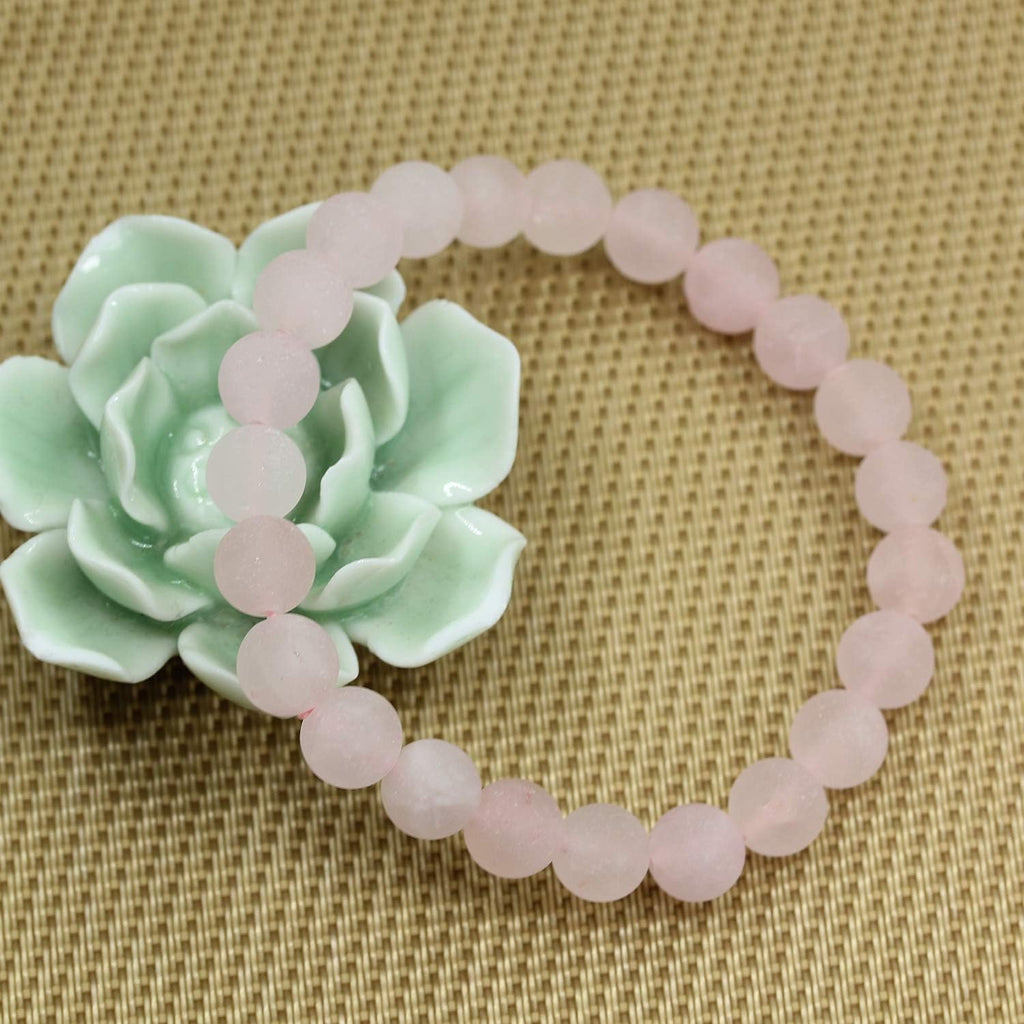 Natural Matte Rose Quartz Gemstone 8mm Round Beads Stretch Bracelet 7inch Unisex