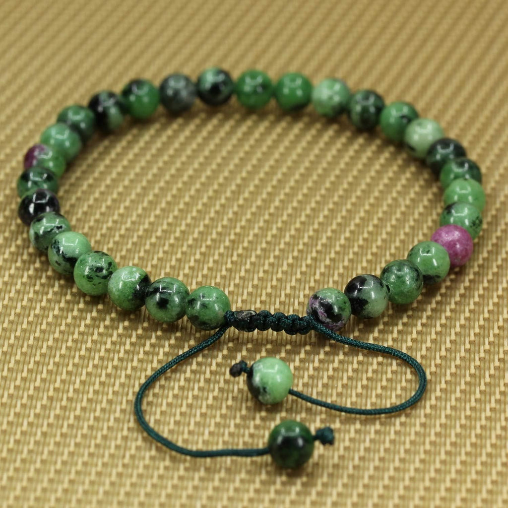 Angelstones Handmade Gemstone 6mm Ruby in Zoisite Round Beads Adjustable Braided Macrame Tassels Chakra Reiki Bracelets 7-9 inch Unisex