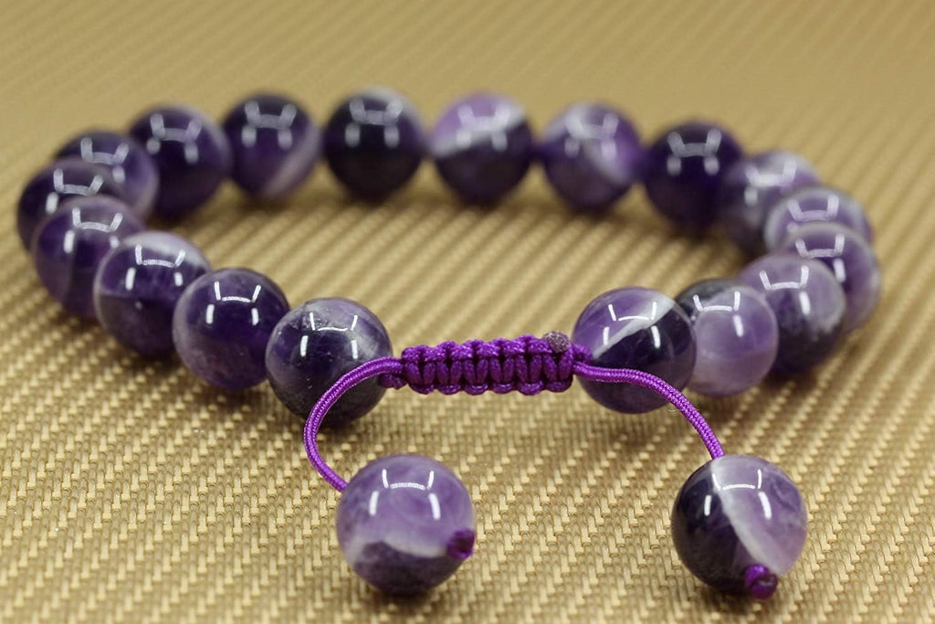 Angelstones Handmade Gemstone 10mm A Grade African Amethyst Round Beads Adjustable Braided Macrame Tassels Chakra Reiki Bracelets 7-9 inch Unisex