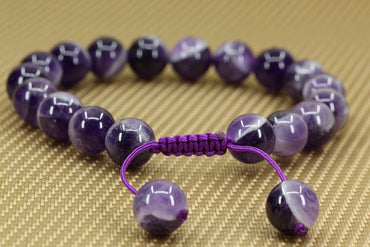 Angelstones Handmade Gemstone 10mm A Grade African Amethyst Round Beads Adjustable Braided Macrame Tassels Chakra Reiki Bracelets 7-9 inch Unisex