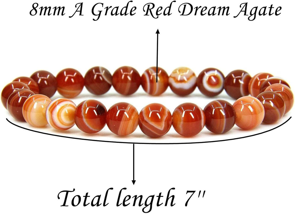 Natural Red Dream Agate Gemstone 8mm Round Beads Stretch Bracelet 7inch Unisex