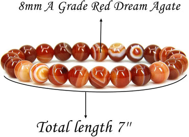 Natural Red Dream Agate Gemstone 8mm Round Beads Stretch Bracelet 7inch Unisex