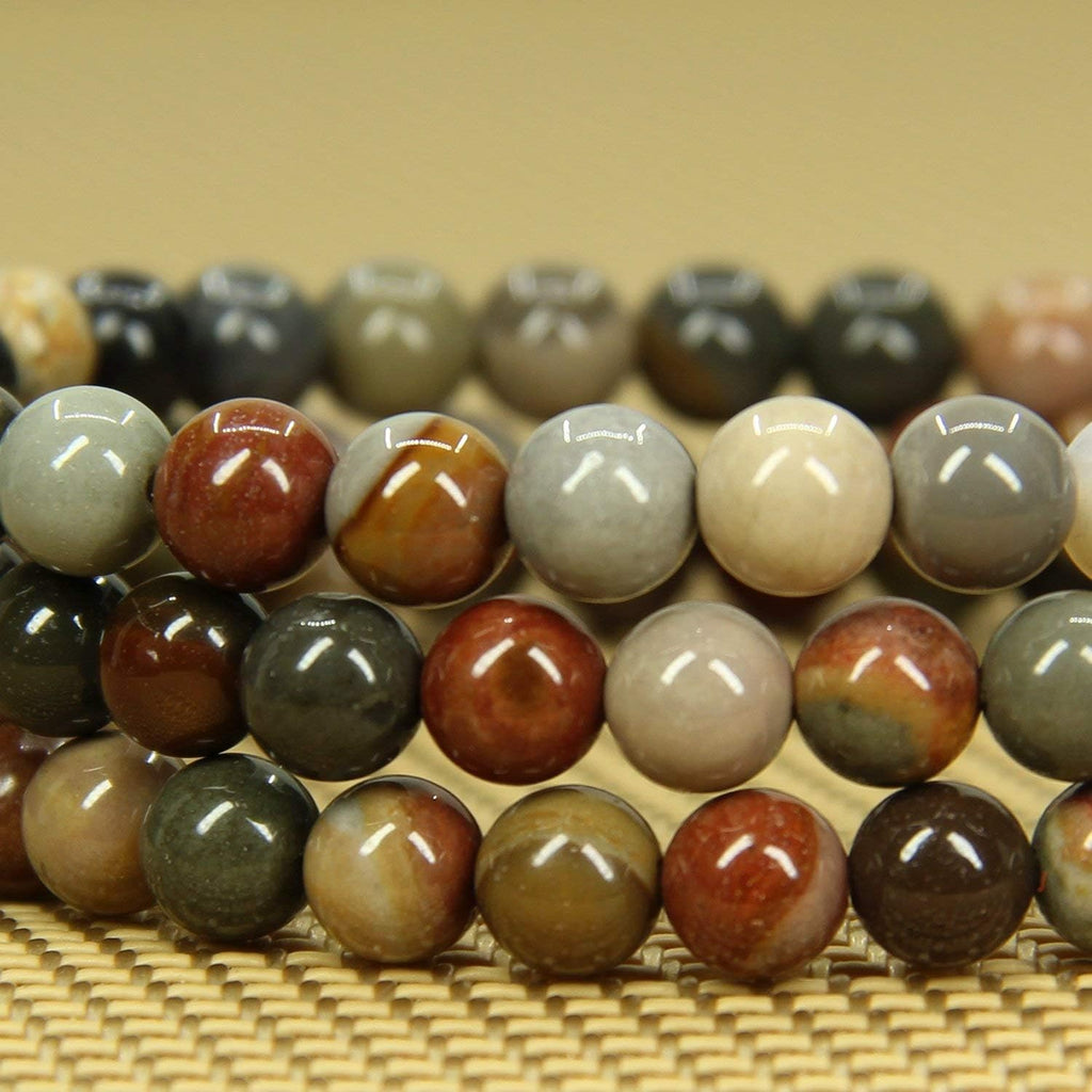 Angelstones Natural Polychrome Jasper Gemstone 6mm Round Beads Stretch Bracelet 7inch Unisex