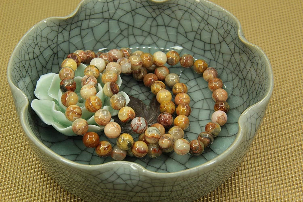 Natural Red Crazy Lace Agate Gemstone 8mm Round Beads Stretch Bracelet 7inch Unisex
