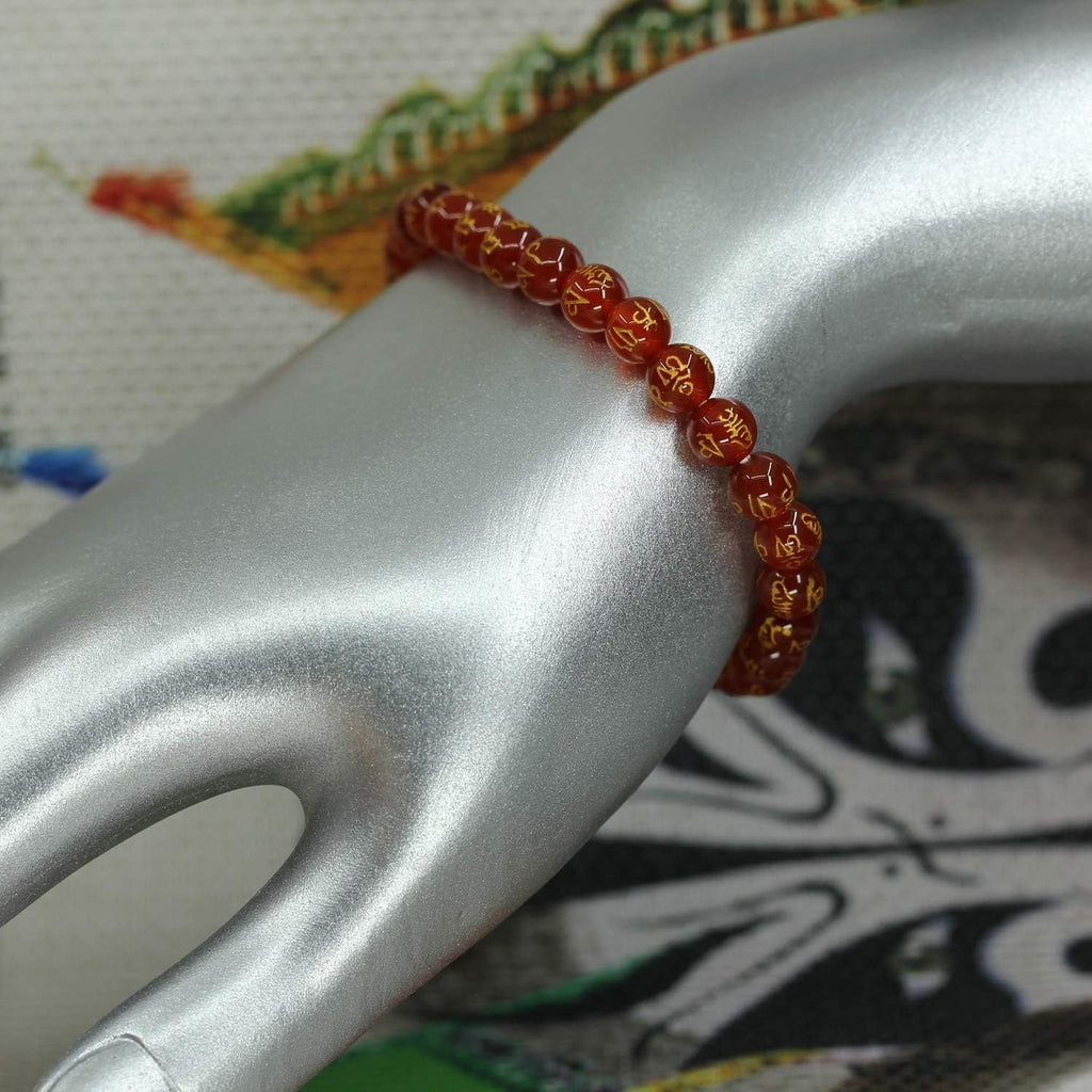 Natural Six Words Red Agate Gemstone 6mm Round Beads Stretch Bracelet 7inch Unisex