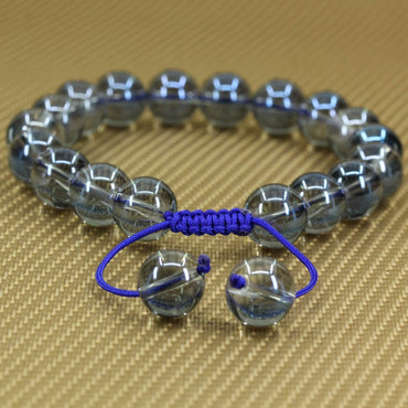 Angelstones Handmade Gemstone 10mm Aqua Blue Clear Quartz Round Beads Adjustable Braided Macrame Tassels Chakra Reiki Bracelets 7-9 inch Unisex