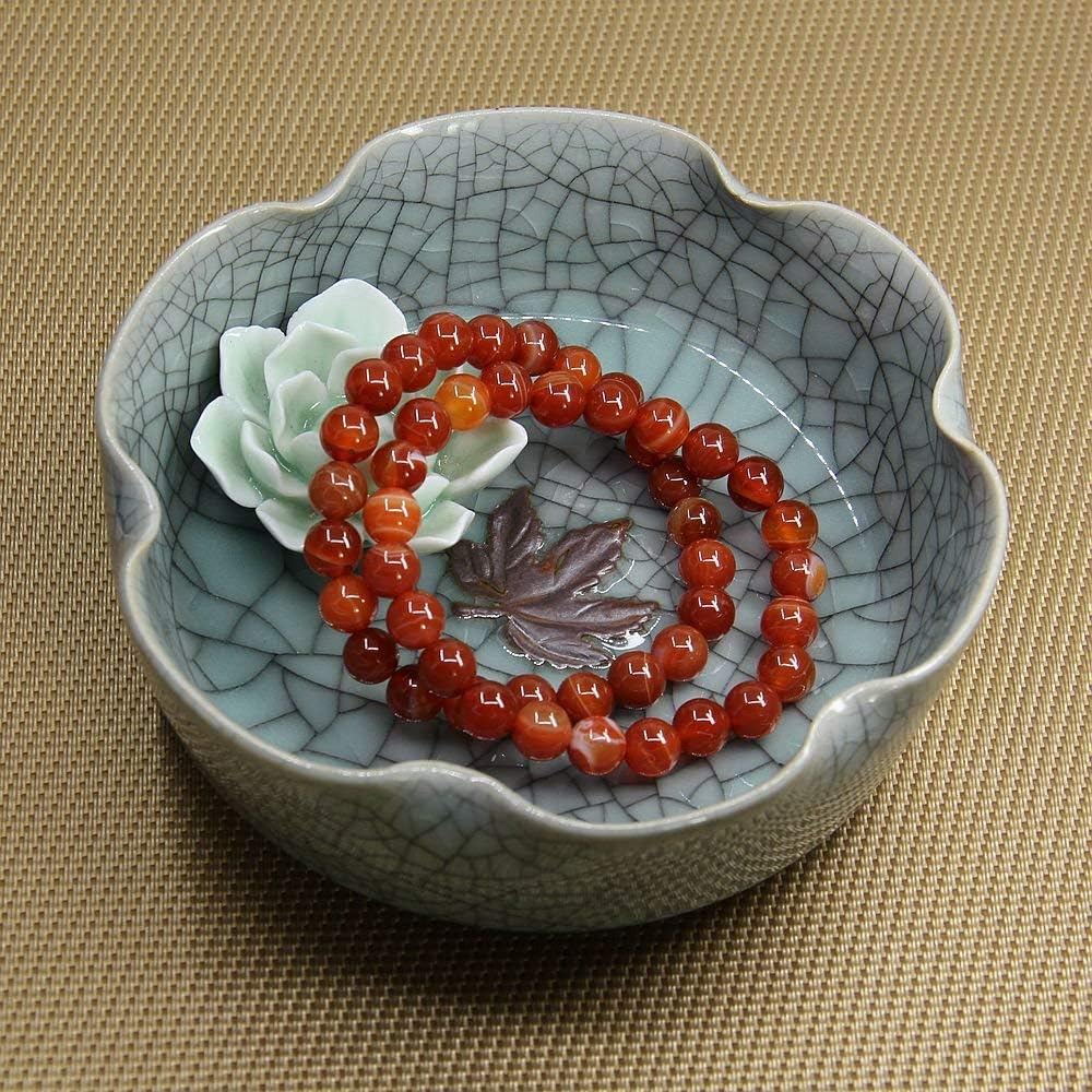 Natural Red Banded Agate Handmade Gemstone 8mm Round Beads Elastic Bracelet 7inch Unisex