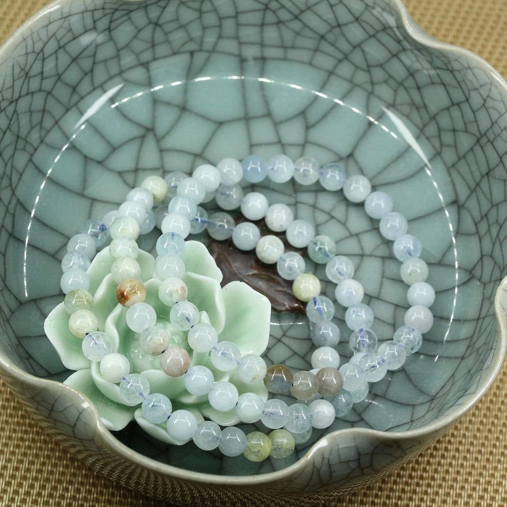 Natural Multicolor Aquamarine Gemstone 6mm Round Beads Stretch Bracelet 7inch Unisex