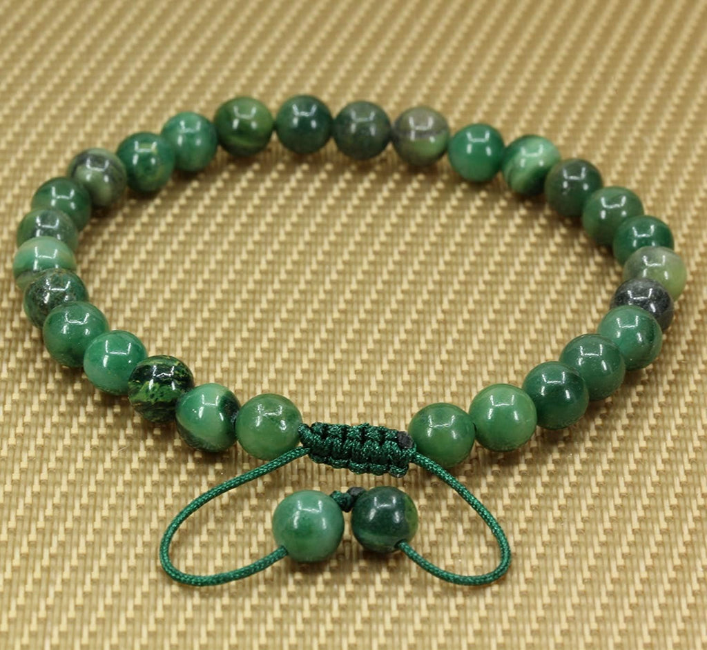 Natural African Serpentine Gemstone 6mm Round Beads Adjustable Braided Macrame Tassels Chakra Reiki Bracelets 7-9 inch Unisex