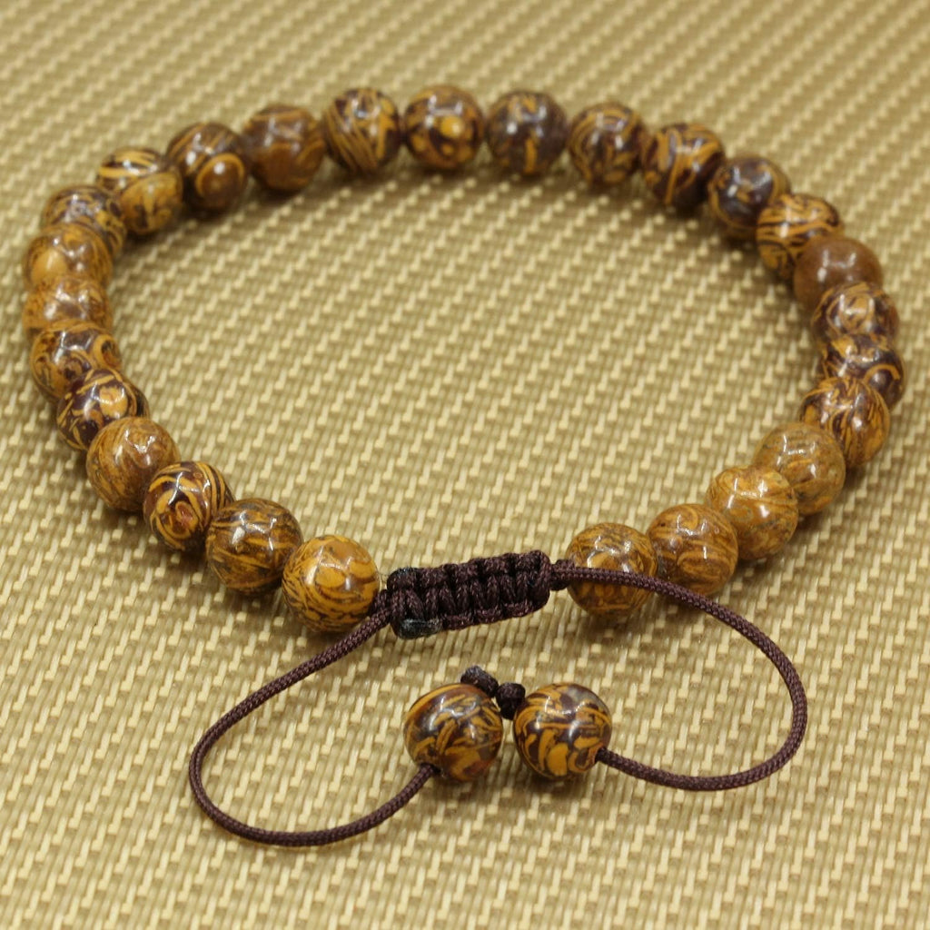 Angelstones Handmade Gemstone 6mm Tiger Skin Jasper Round Beads Adjustable Braided Macrame Tassels Chakra Reiki Bracelets 7-9 inch Unisex