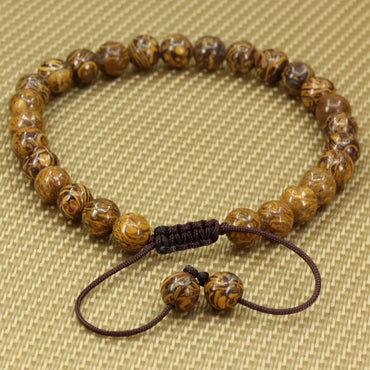 Angelstones Handmade Gemstone 6mm Tiger Skin Jasper Round Beads Adjustable Braided Macrame Tassels Chakra Reiki Bracelets 7-9 inch Unisex