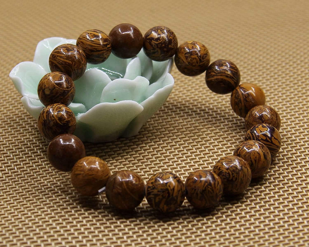 Angelstones Natural Tiger Skin Jasper Genuine Semi-Precious Gemstones Healing 10mm Beaded Stretch Bracelet 7inch Unisex
