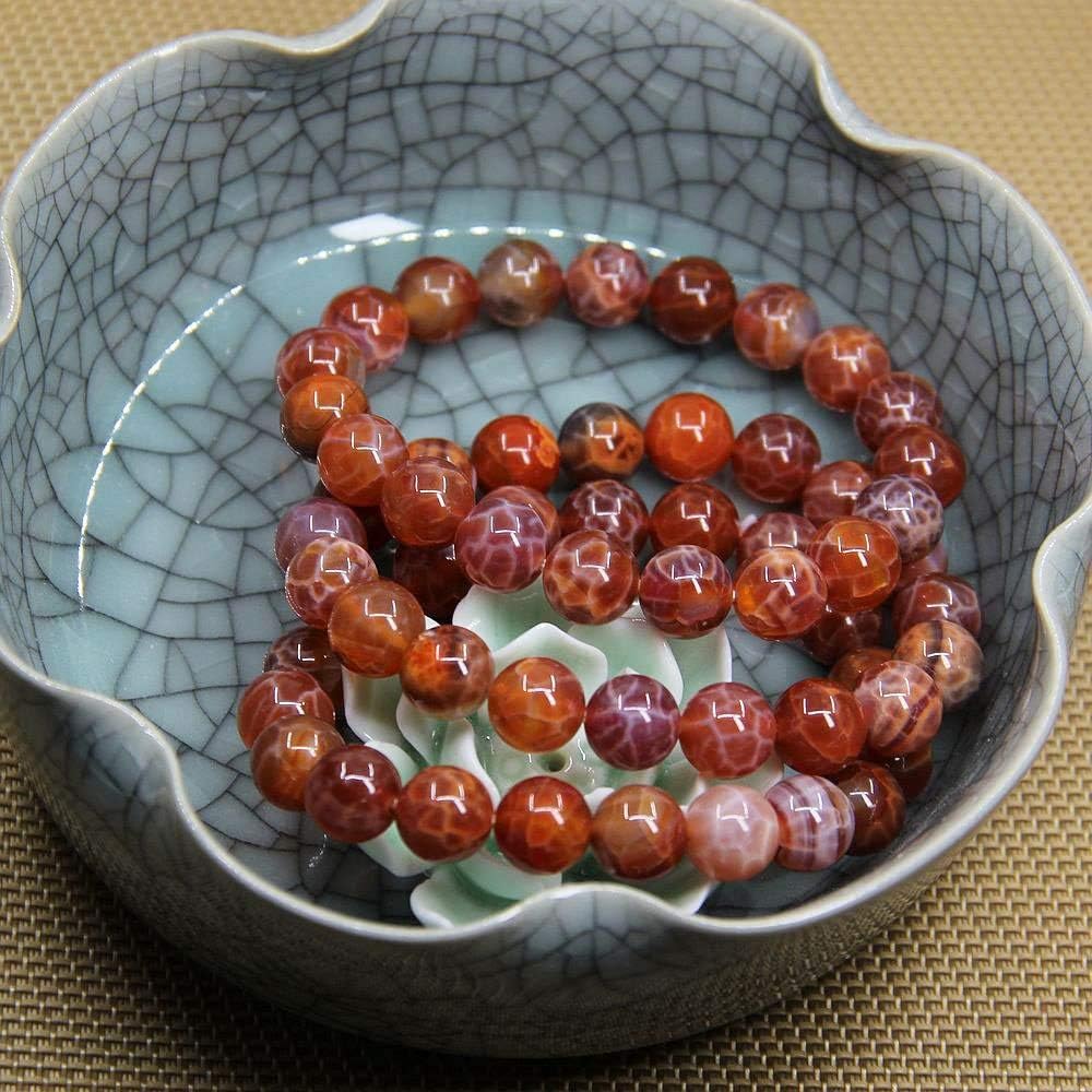 Angelstones Natural Red Crab Fire Agate Genuine Semi-Precious Gemstones Healing 10mm Beaded Stretch Bracelet 7inch Unisex