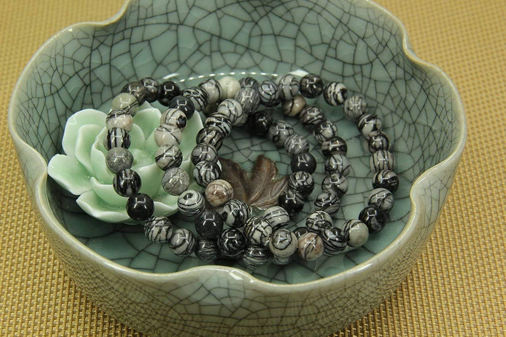 Angelstones Natural Picasso Jasper Gemstone 8mm Round Beads Stretch Bracelet 7inch Unisex