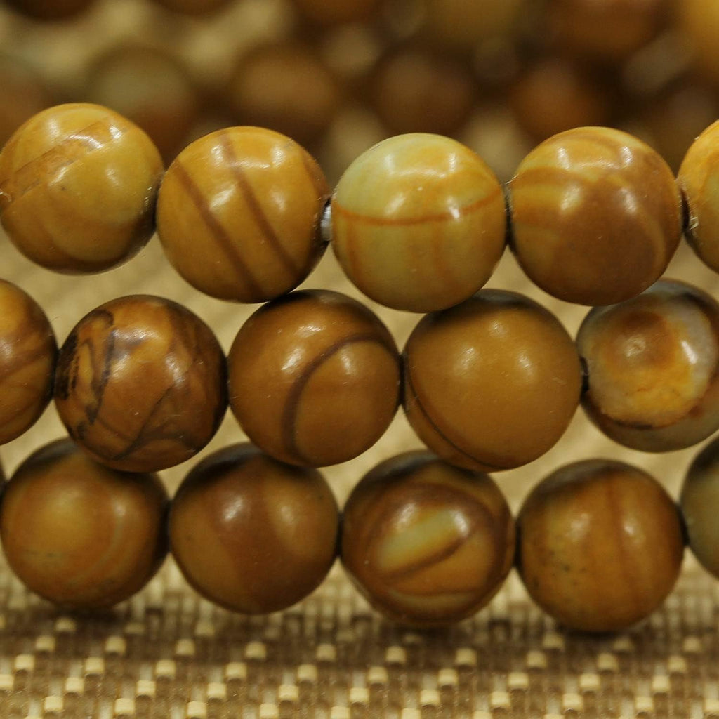 Natural Matt Woodgrain Stone Gemstone 6mm Round Beads Stretch Bracelet 7inch Unisex