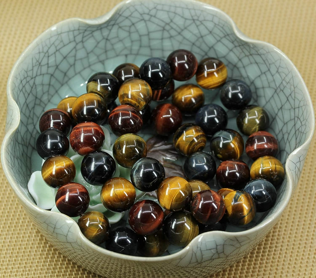 Natural AA Multicolor Tiger Eye Gemstones Healing Power Elastic Stretch 14mm Beads Beaded Bracelet 7inch Mens