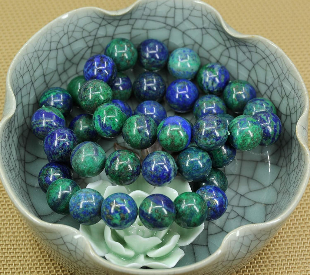 Angelstones Natural Lapis Chrysocolla Gemstones Healing Power Elastic Stretch 14mm Beads Beaded Bracelet 7inch Mens