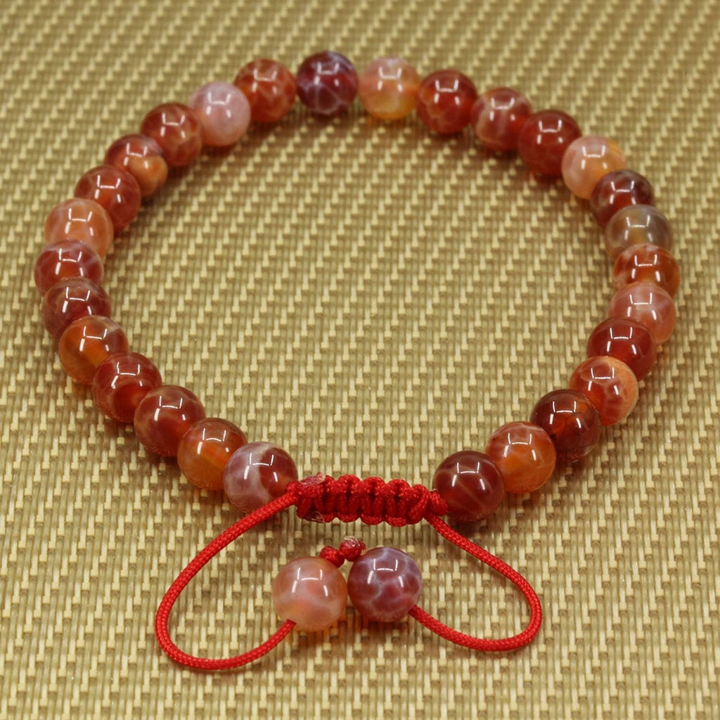 Natural Red Crab Fire Agate Gemstone 6mm Round Beads Adjustable Braided Macrame Tassels Chakra Reiki Bracelets 7-9 inch Unisex