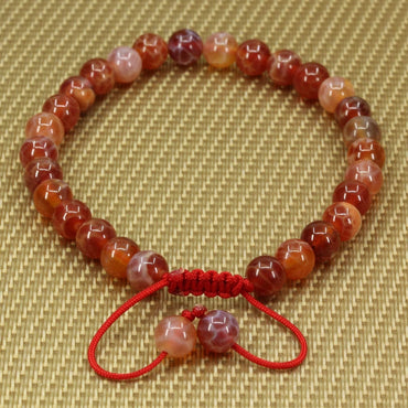 Natural Red Crab Fire Agate Gemstone 6mm Round Beads Adjustable Braided Macrame Tassels Chakra Reiki Bracelets 7-9 inch Unisex