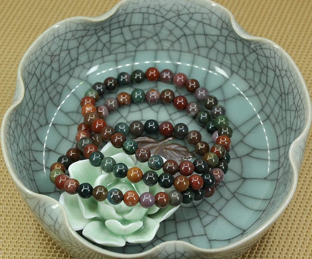 Natural Red Bloodstone Heliotrope Gemstone 6mm Round Beads Stretch Bracelet 7inch Unisex