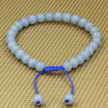 Angelstones Handmade Gemstone 6mm Blue Angelite Round Beads Adjustable Braided Macrame Tassels Chakra Reiki Bracelets 7-9 inch Unisex
