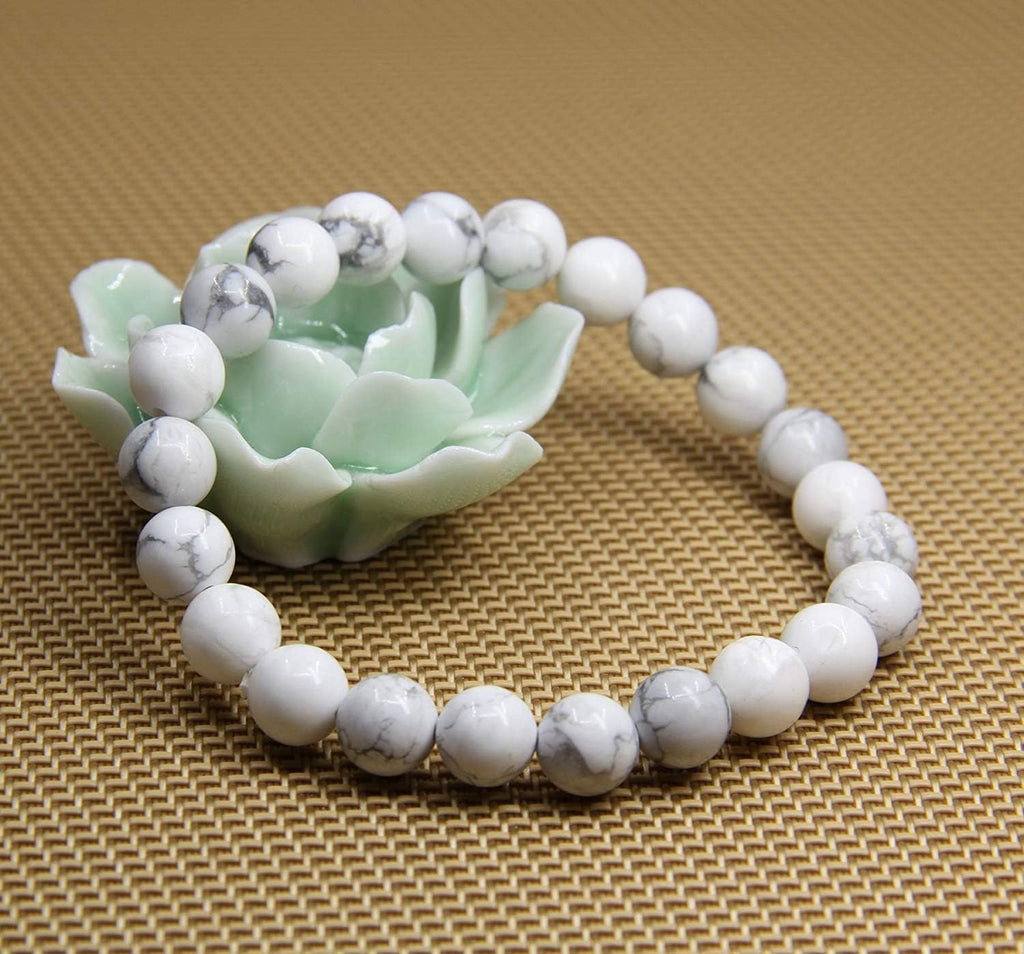 Natural White Howlite Gemstone 8mm Round Beads Stretch Bracelet 7inch Unisex