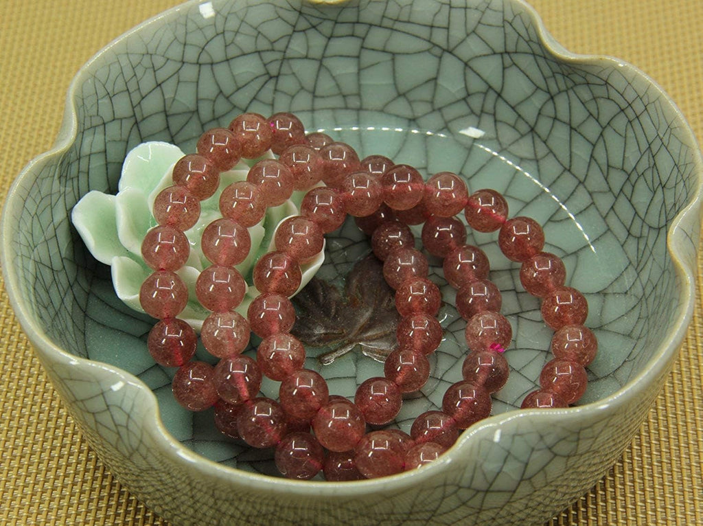 Natural A Grade Strawberry Quartz Gemstone 8mm Round Beads Stretch Bracelet 7inch Unisex