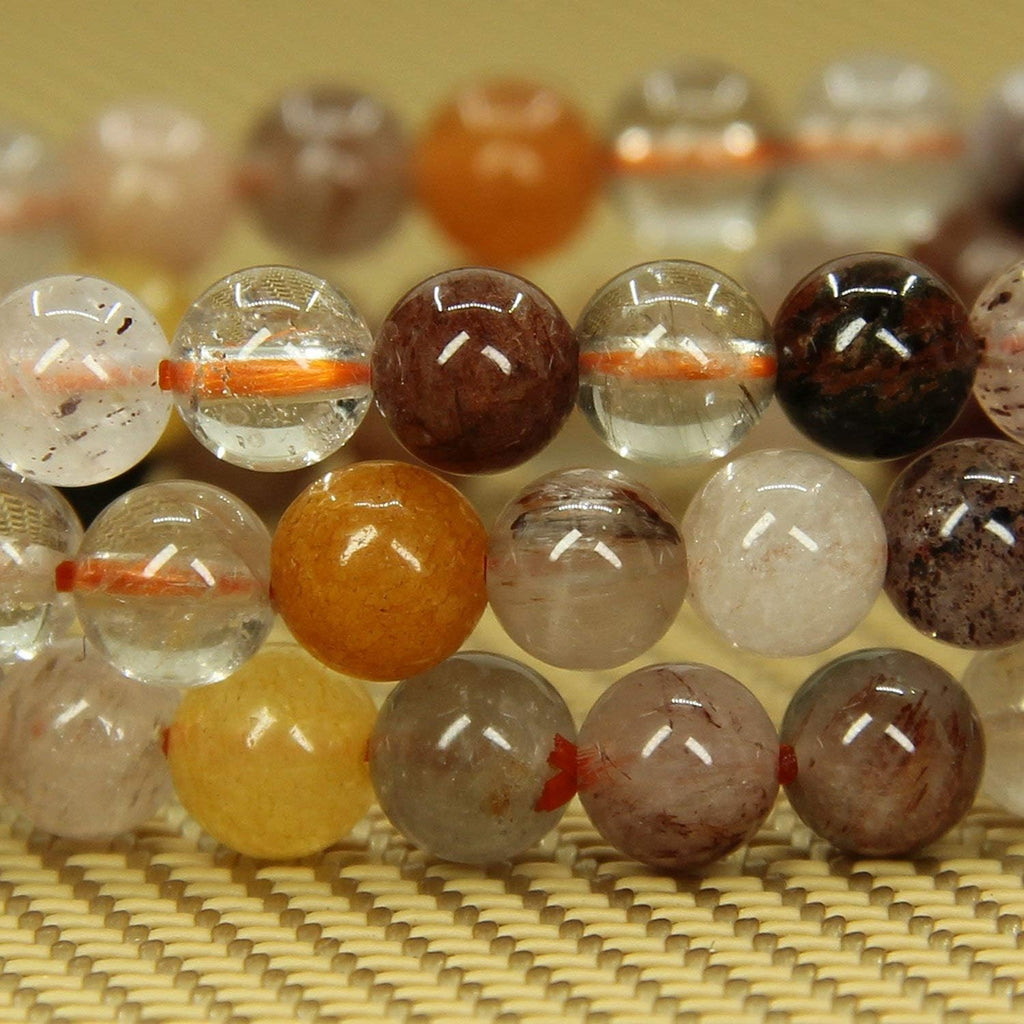Angelstones Natural Multicolor Rutilated Quartz Gemstone 6mm Round Beads Stretch Bracelet 7inch Unisex