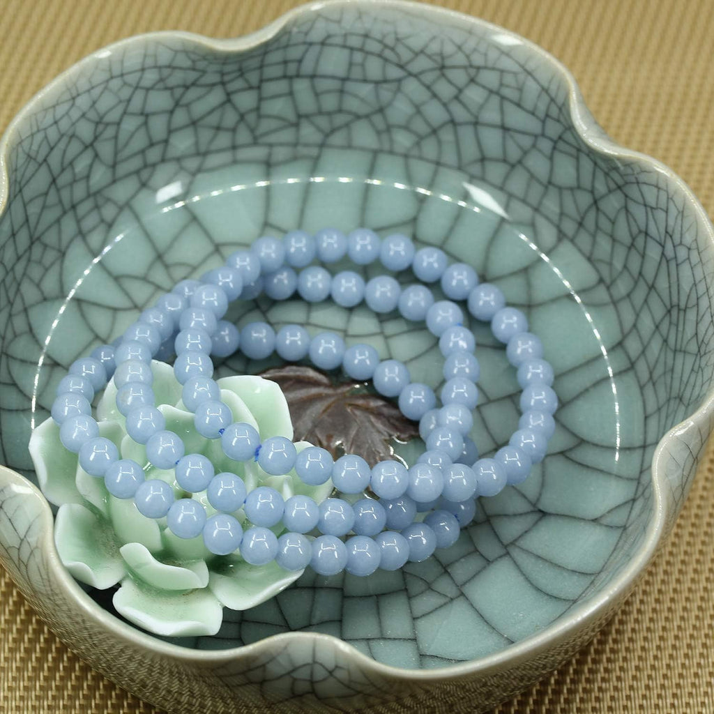 Angelstones Natural Blue Angelite Gemstone 6mm Round Beads Stretch Bracelet 7inch Unisex