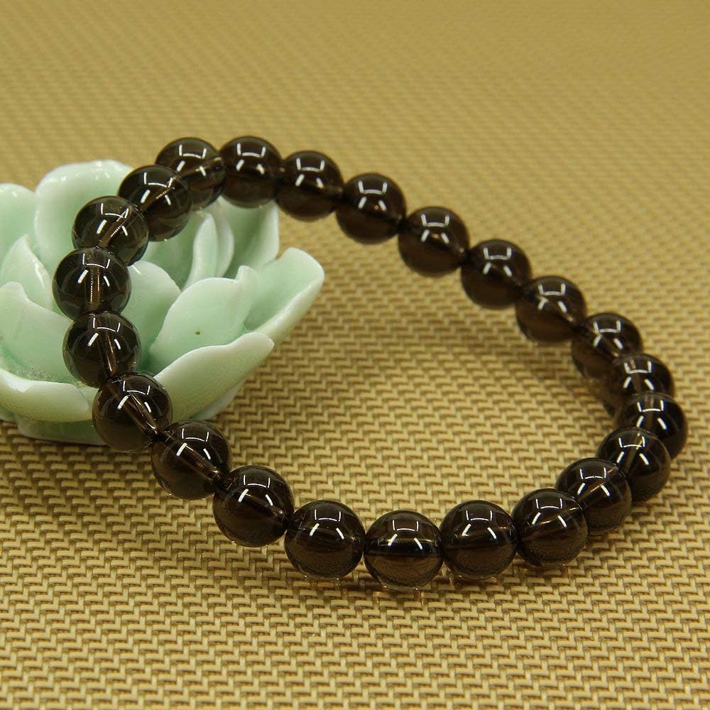 Natural Smoky Quartz Crystal Gemstone 8mm Round Beads Stretch Bracelet 7inch Unisex