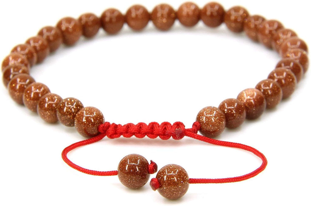 Natural Golden Sandstone Gemstone 6mm Round Beads Adjustable Bracelet 7inch Unisex