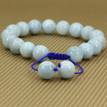 Angelstones Handmade Gemstone 10mm A Grade Aquamarine Round Beads Adjustable Braided Macrame Tassels Chakra Reiki Bracelets 7-9 inch Unisex