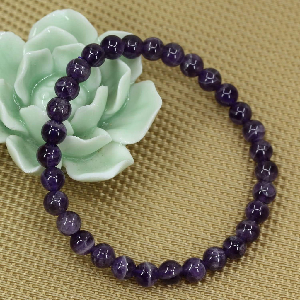 Natural African Amethyst Gemstone 6mm Round Beads Stretch Bracelet 7inch Unisex