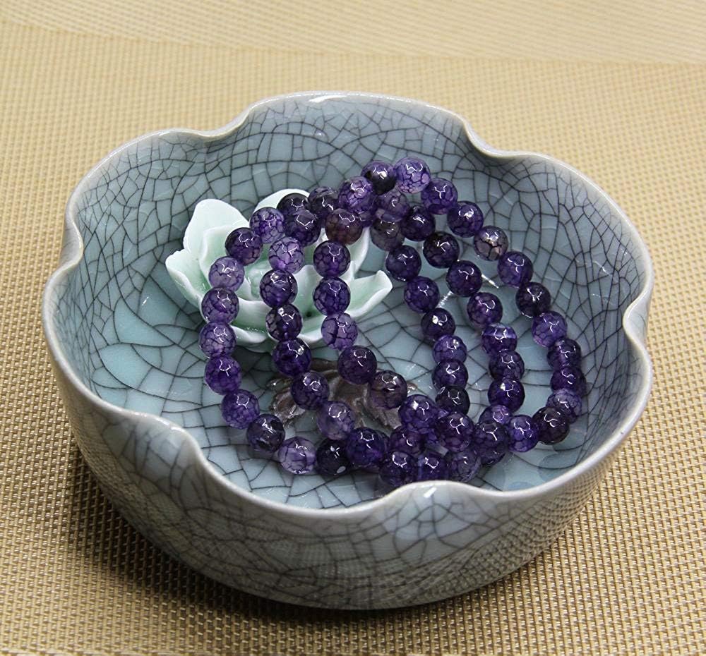 Faceted Purple Agate Gem Semi Precious Gemstone 8mm Ball Beads Stretch Bracelet 7inch Unisex