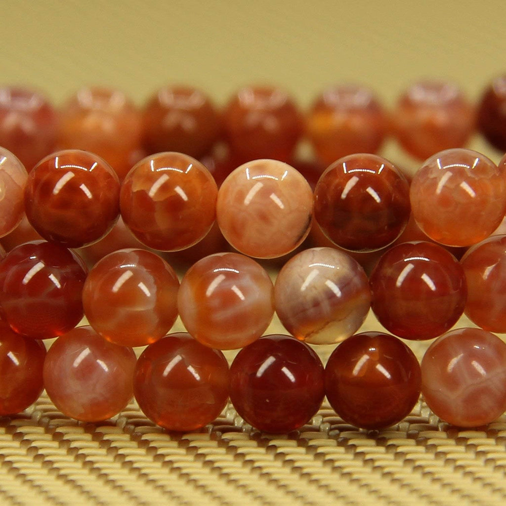 Angelstones Natural Red Crab Fire Agate Gemstone 6mm Round Beads Stretch Bracelet 7inch Unisex