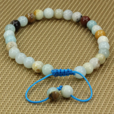 Angelstones Handmade Gemstone 6mm Multicolor Amazonite Round Beads Adjustable Braided Macrame Tassels Chakra Reiki Bracelets 7-9 inch Unisex