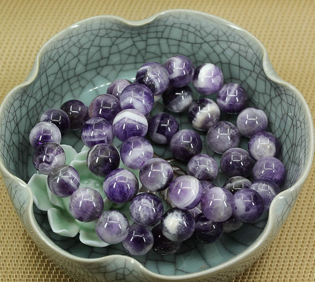 Natural A Grade African Amethyst Gemstones Healing Power Elastic Stretch 14mm Beads Beaded Bracelet 7inch Mens