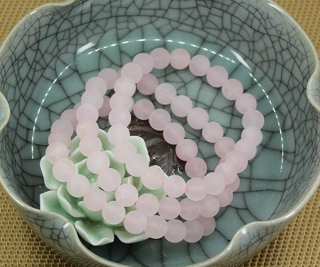 Natural Matte Rose Quartz Gemstone 8mm Round Beads Stretch Bracelet 7inch Unisex