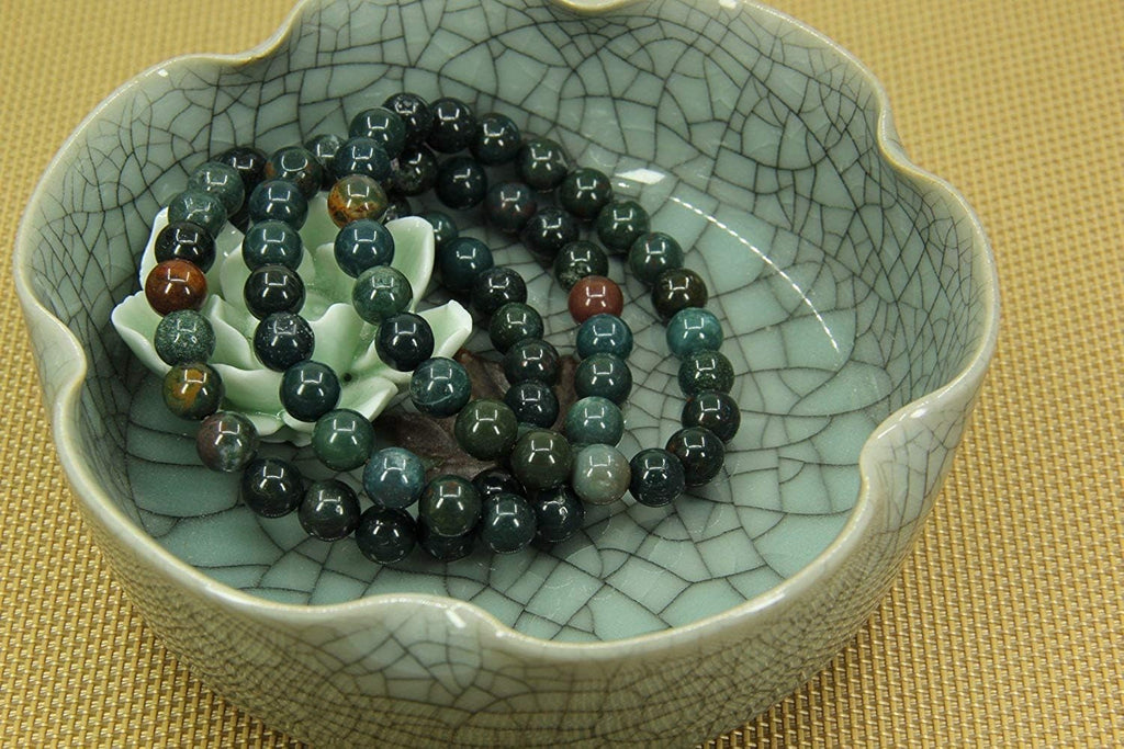 Natural Green Bloodstone Heliotrope Gemstone 8mm Round Beads Stretch Bracelet 7inch Unisex