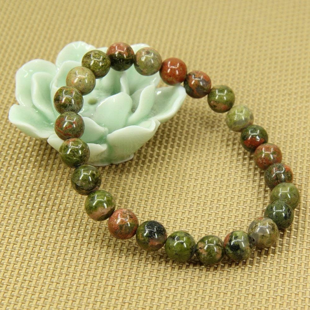 Natural Unakite Gemstone 8mm Round Beads Stretch Bracelet 7inch Unisex