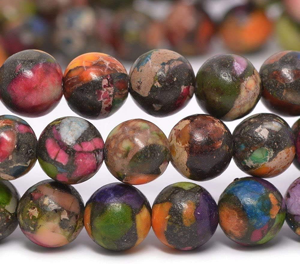 Dyed Multi-Color Sea Sediment Jasper Pyrite Gemstone 6mm Round Beads Stretch Bracelet 6.5inch Unisex